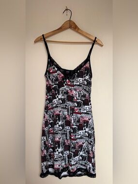 Vintage Ramones Y2K Newspaper Print Dress/Nightgown - Small